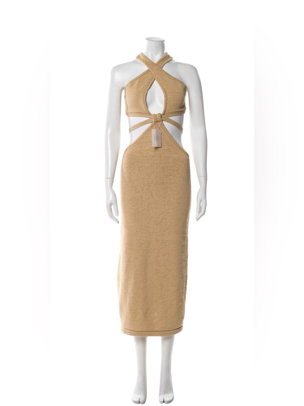 cult gaia Tan Knit Cutout Halter Maxi Dress